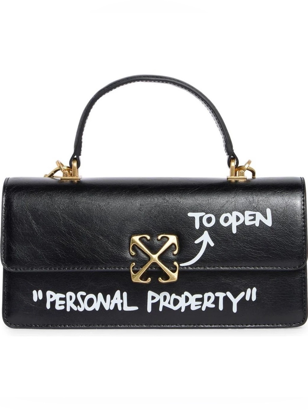 Off-White East/West Jitney Top Handle Leather Satchel Bag “Personal Property”